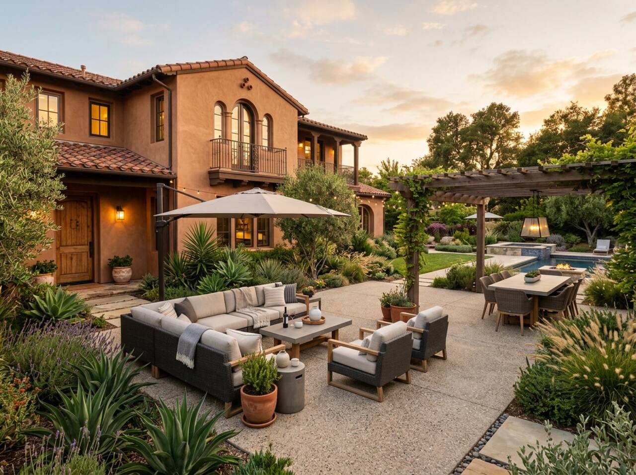 Exposed aggregate concrete patio Bay Area California home — Elevate Concrete Works